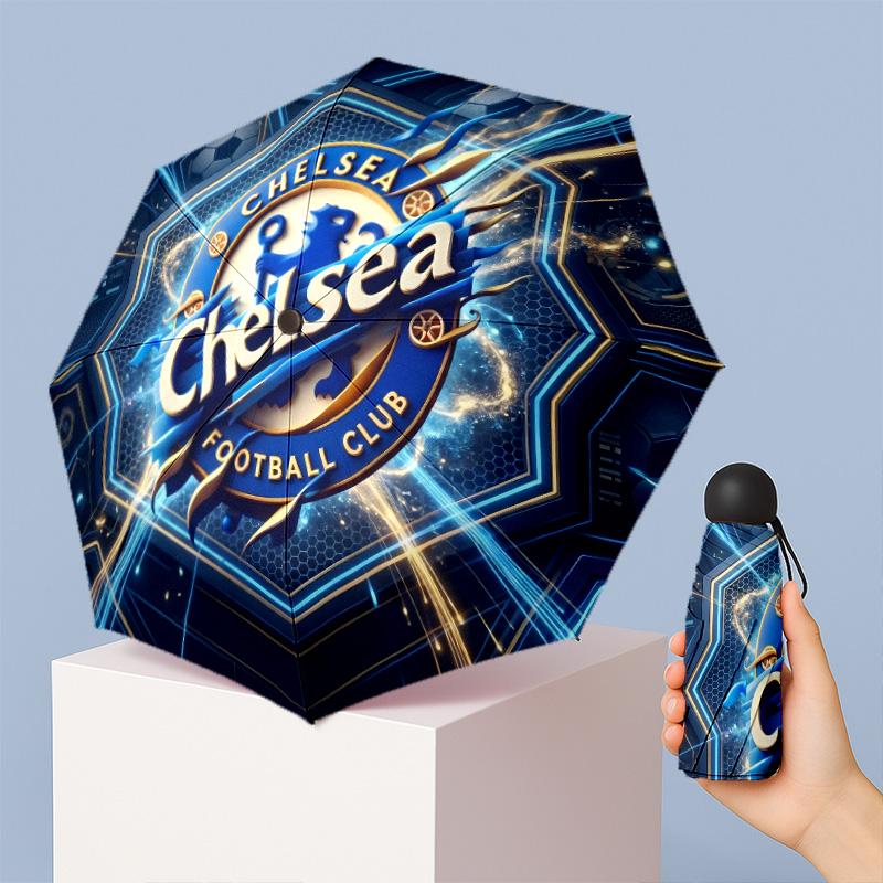 Chelsea FC Pattern Printed Mini 5 Folds 8 Ribs Compact Umbrella Windproof Waterproof Lightweight Portable Folding