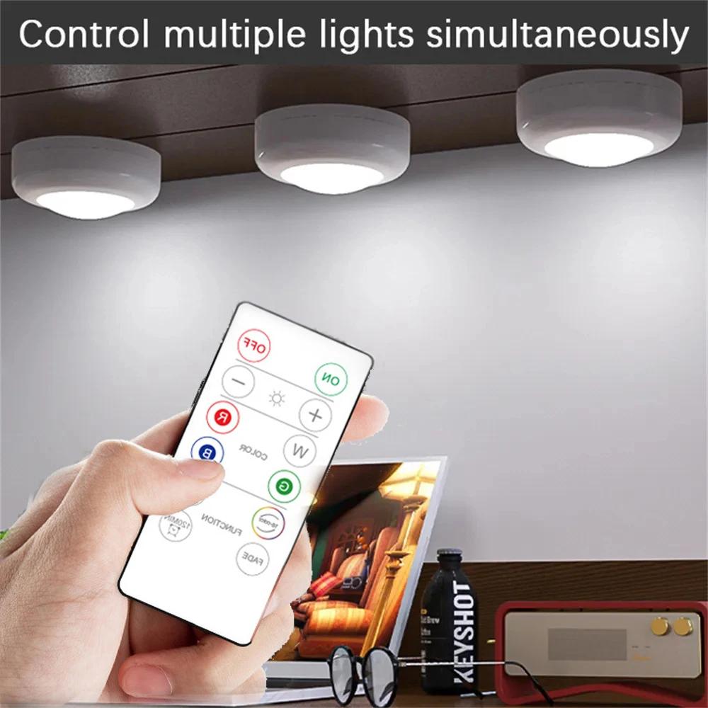 Color RGB Under Cabinet Lights Remote Control Dimmable Wardrobe Night Lamp Wireless Battery LED Light for Kitchen Bedroom Closet