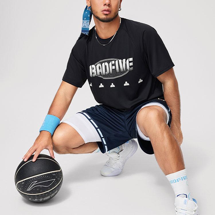 Li-Ning Badfive Letter Print Round Neck Quick-Dry Breathable Short Sleeve T-Shirt Men Tops Black ATSU079-6