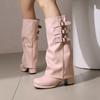 Women's high boots autumn and winter round head thick sole thick heel high heel belt buckle but knee boots side zipper high boots