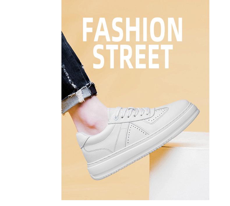 Men's 8CM Height-Increasing White Skate Shoes - Thick Sole, Lightweight, Versatile Lace-Up Casual Sneakers In Large Sizes