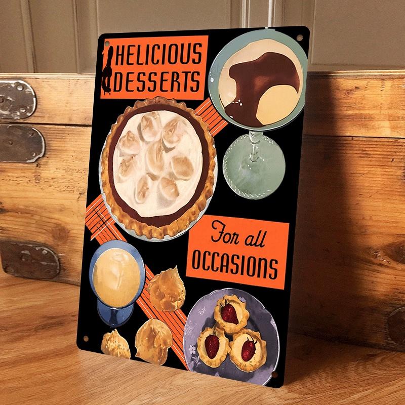 

1 piece of vintage food-themed tin plaque, classic American dessert decorative painting, wall art mural for living room, kitchen (as the picture,20x30cm)