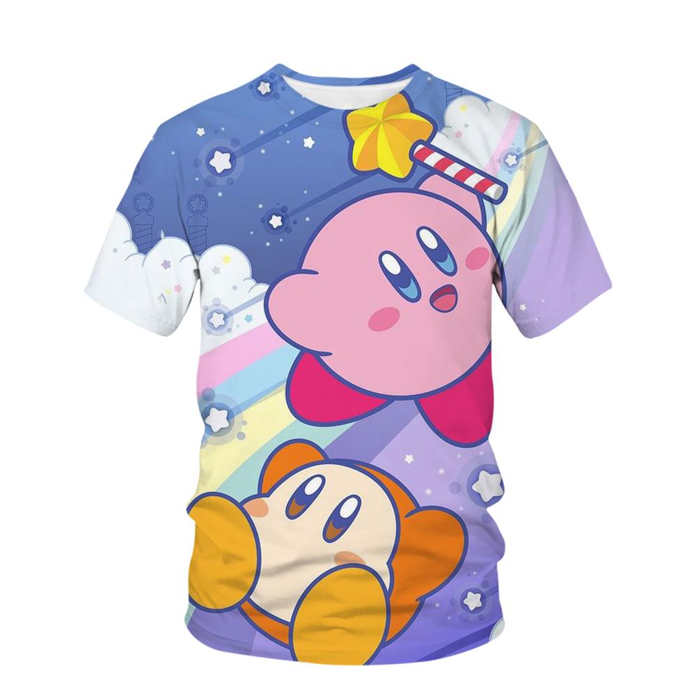 

Новая футболка с изображением аниме Кирби для детей, кавайная, забавная, летняя, мультяшная, 3D футболка для мальчиков и девочек, детская одежда унисекс с коротким рукавом 140 cm