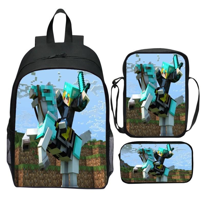 Minecraft School Backpack Set With Printed Game Pattern For Kids Students
