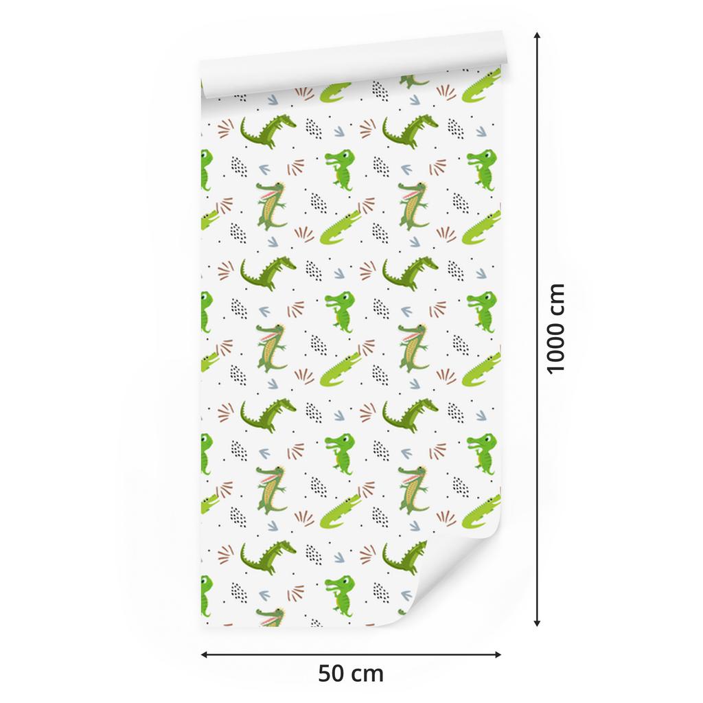 Crocodile wallpaper white, lime and light gray 50x1000