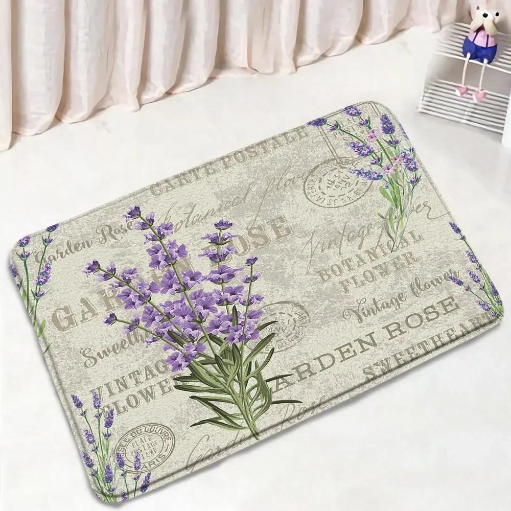 

Purple Lavender Bath Mat Set Nature Flowers Plants Butterfly Modern Home Carpet Bathroom Decor Non-Slip Rugs Toilet Lid Cover 45x75cm-17.7x29.5in