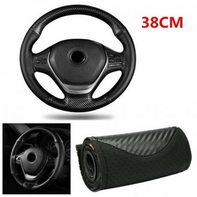 38CM Hand Sewing DIY Matte Carbon Fiber & Leather Car Steering Wheel Cover Trim