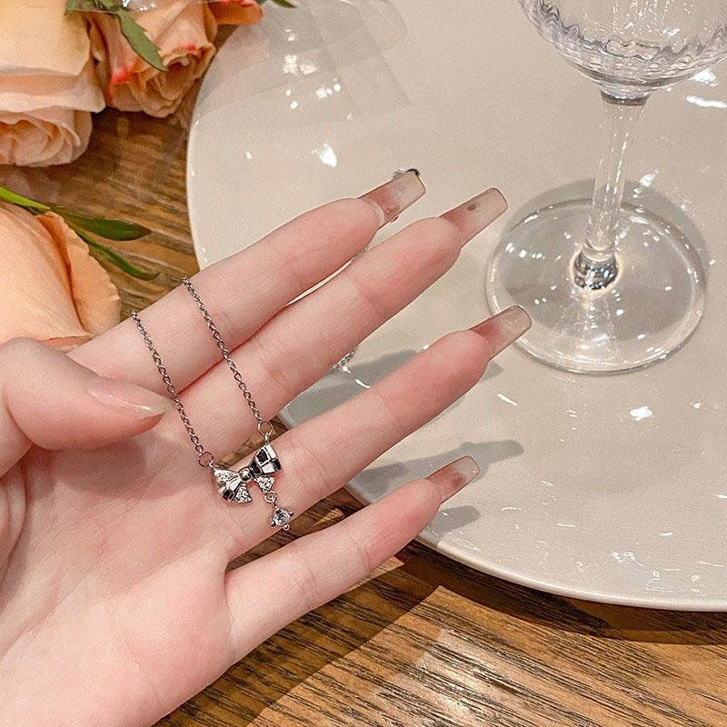 

ANENJERY серебряный цвет, медный циркон, черно-белый плед, ожерелье с бантом, нежная высококачественная женская цепочка на ключицы