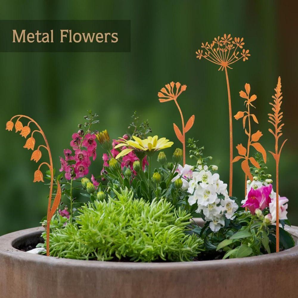 Fashion Rusty Metal Flowers DIY Garden Art Garden Decor Artificial Metal Flowers Wild Flower Bouquets For Spring Farmhouse