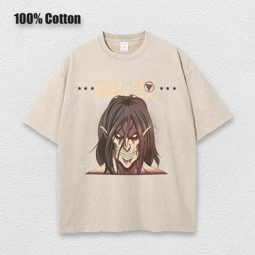 Anime Attack on Titan Syre T-skjorte Bomull Kort Ermet Trykt Streetwear Vintage Vasket T-skjorter Menn Harajuku Manga Grafisk