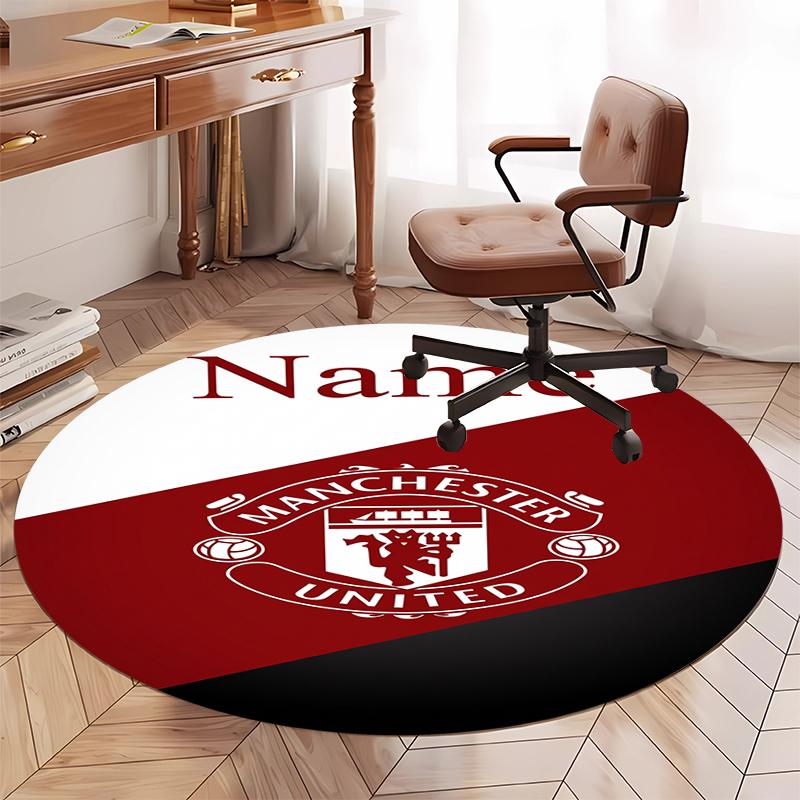 Custom Name Manchester United Printed Round Rug Carpet Chair Rug Area Rug Entryway Doormats,for Office Chair Living Room Bedroom Kitchen Room.