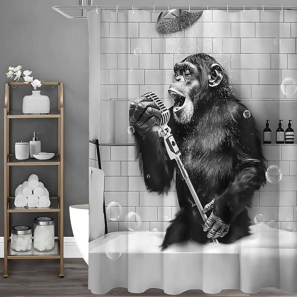 Funny Monkey Black and White Fun Animals in Bathtub Shower Curtain, Bathroom Decorative Shower Curtain, Waterproof Shower Curtai
