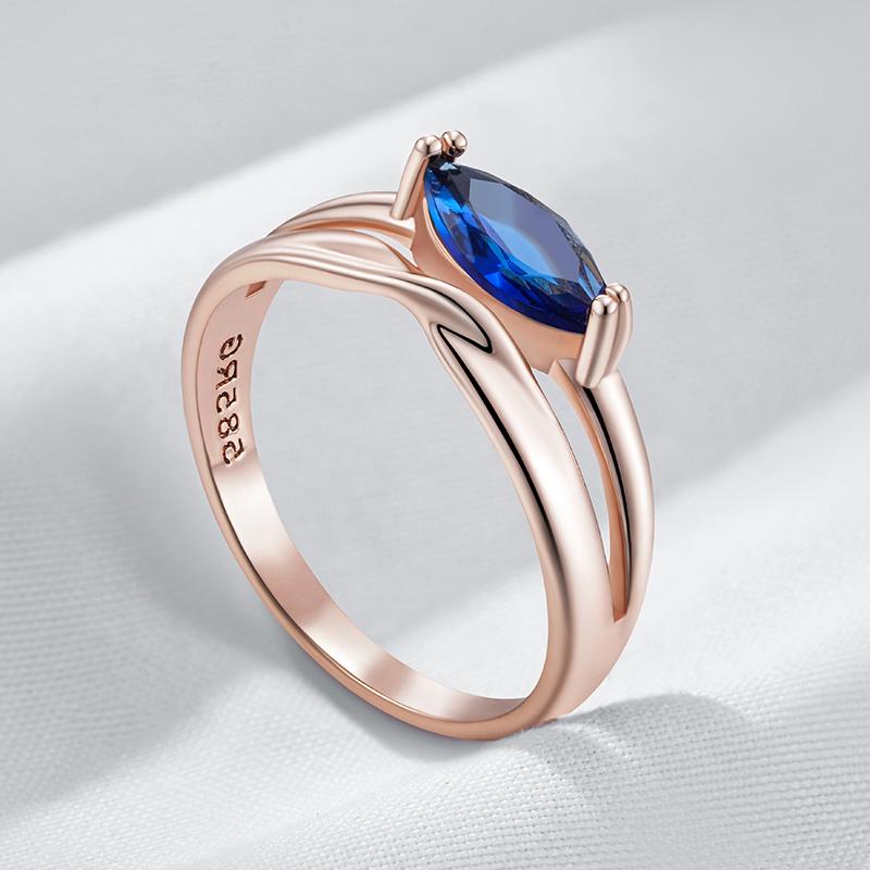 Simple Blue Natural Zircon Bride Ring For Women Fashion  Rose Gold Color Accessories High Quality Vintage Jewelry