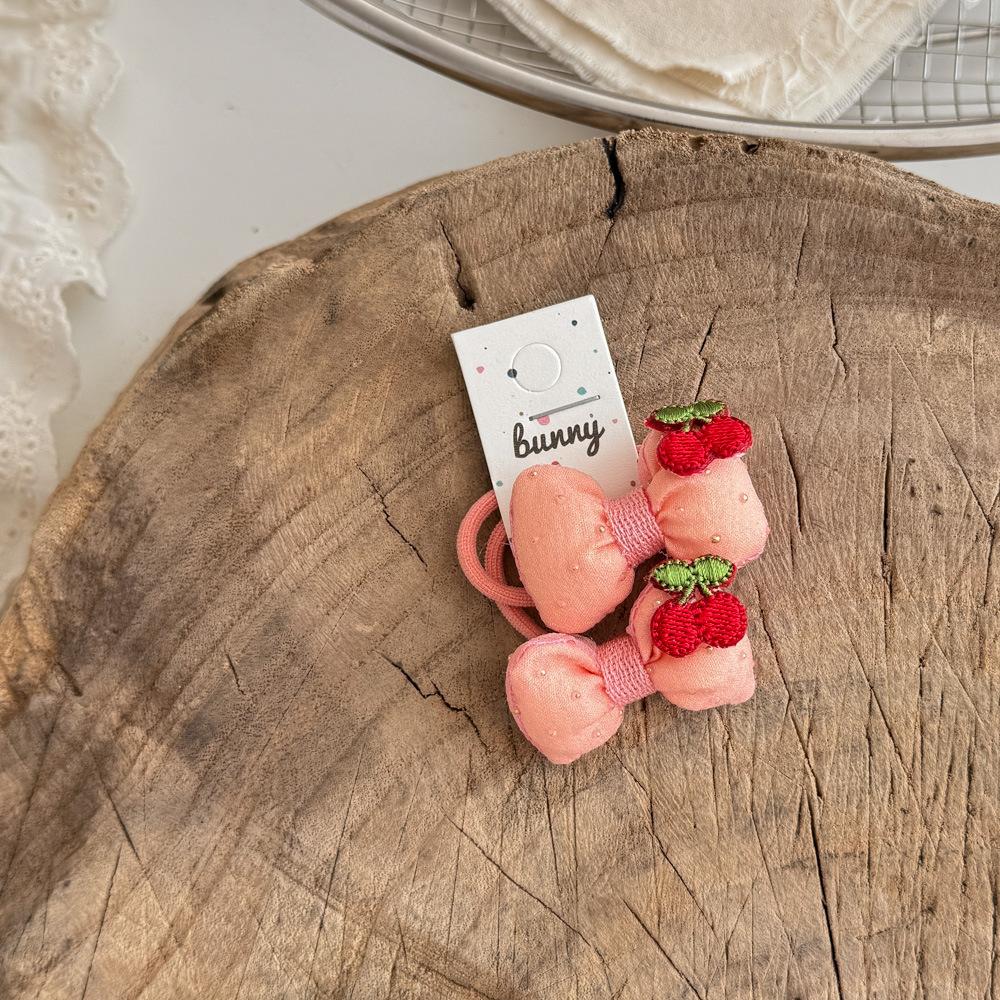 2025 Spring Summer New Embroidered Cherry Strawberry Hair Clips & Ties, Candy Color Bow Duckbill Clips, Hair-Friendly Barrettes