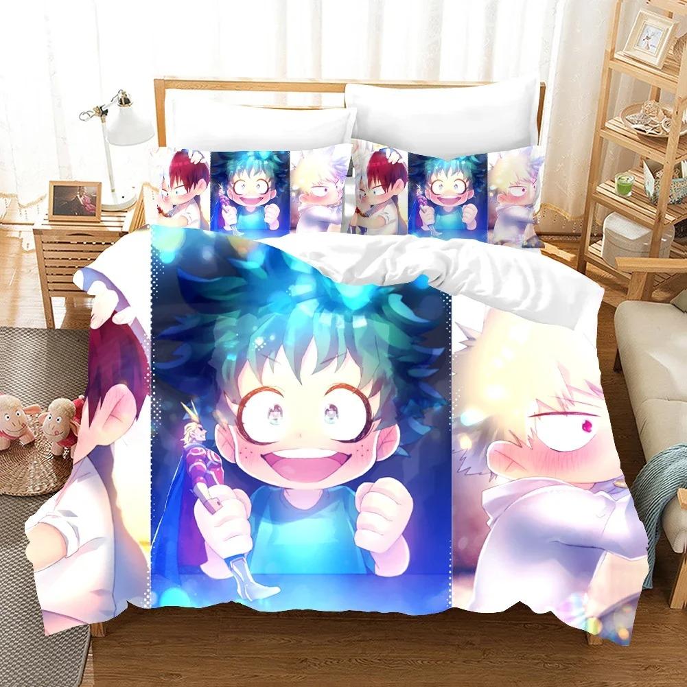 Anime 3D Printed My Hero Academia Duvet Cover Pillowcase Bedding Set Double Twin Full Queen King Adult Bedclothes Quilt Cover