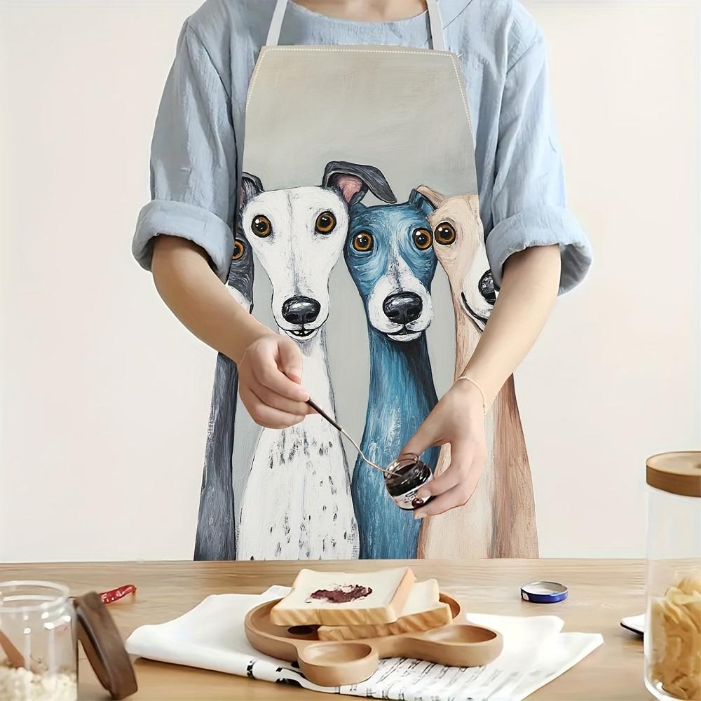 1pc Cute Greyhound Dog Art Apron with Four Colorful Puppies Print Kitchen Baking BBQ Cooking Work Wear Unisex Home ChefGift Idea