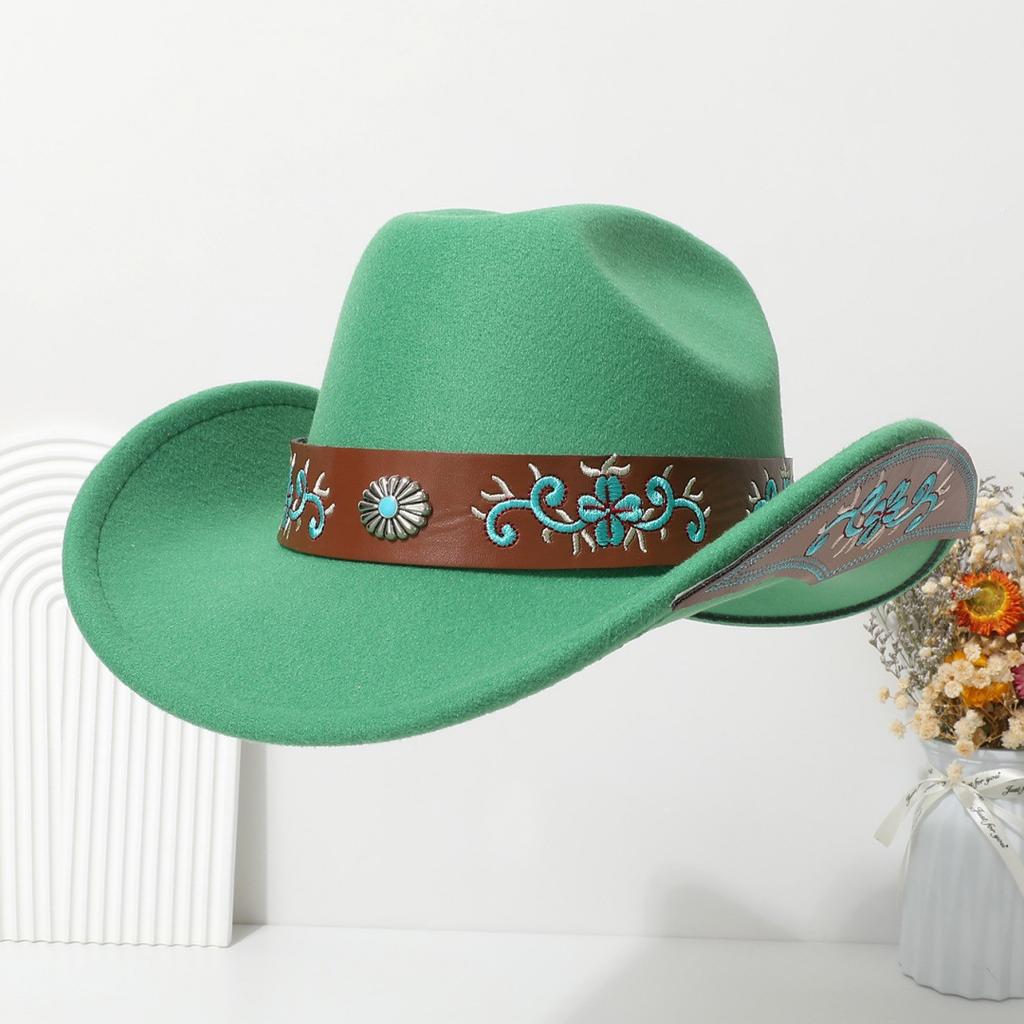 Bohemian-style Suede Western Cowboy Hat with a Rolled Brim, Ethnic-inspired Felt Hat for Men, Women, and Couples