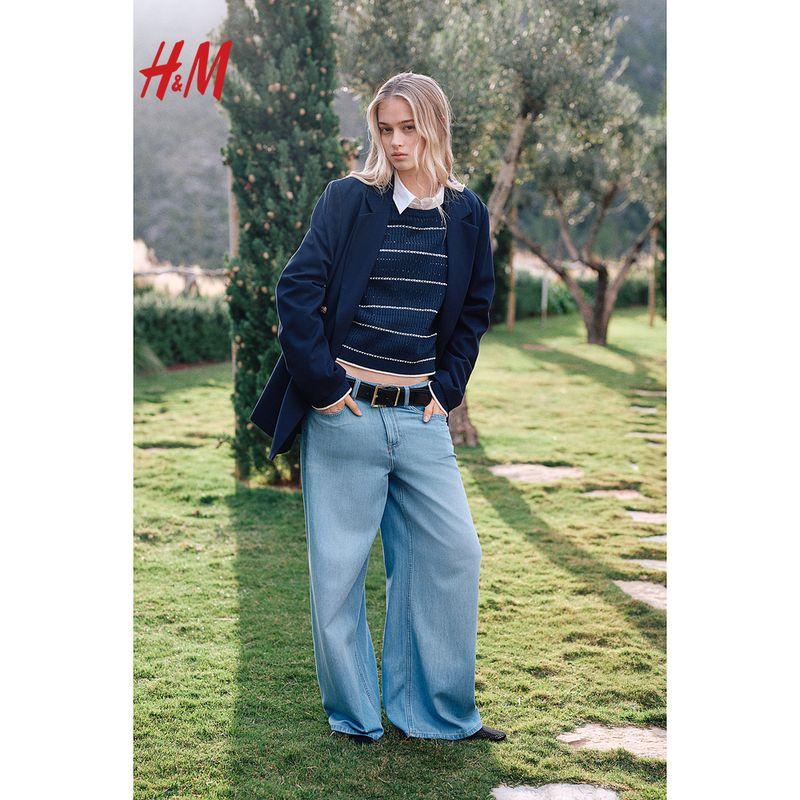

HM 2025 Summer New Women clothes Loose Low Waist Wide Leg Jeans 1263923 Light Denim Blue 002 160/68(36)
