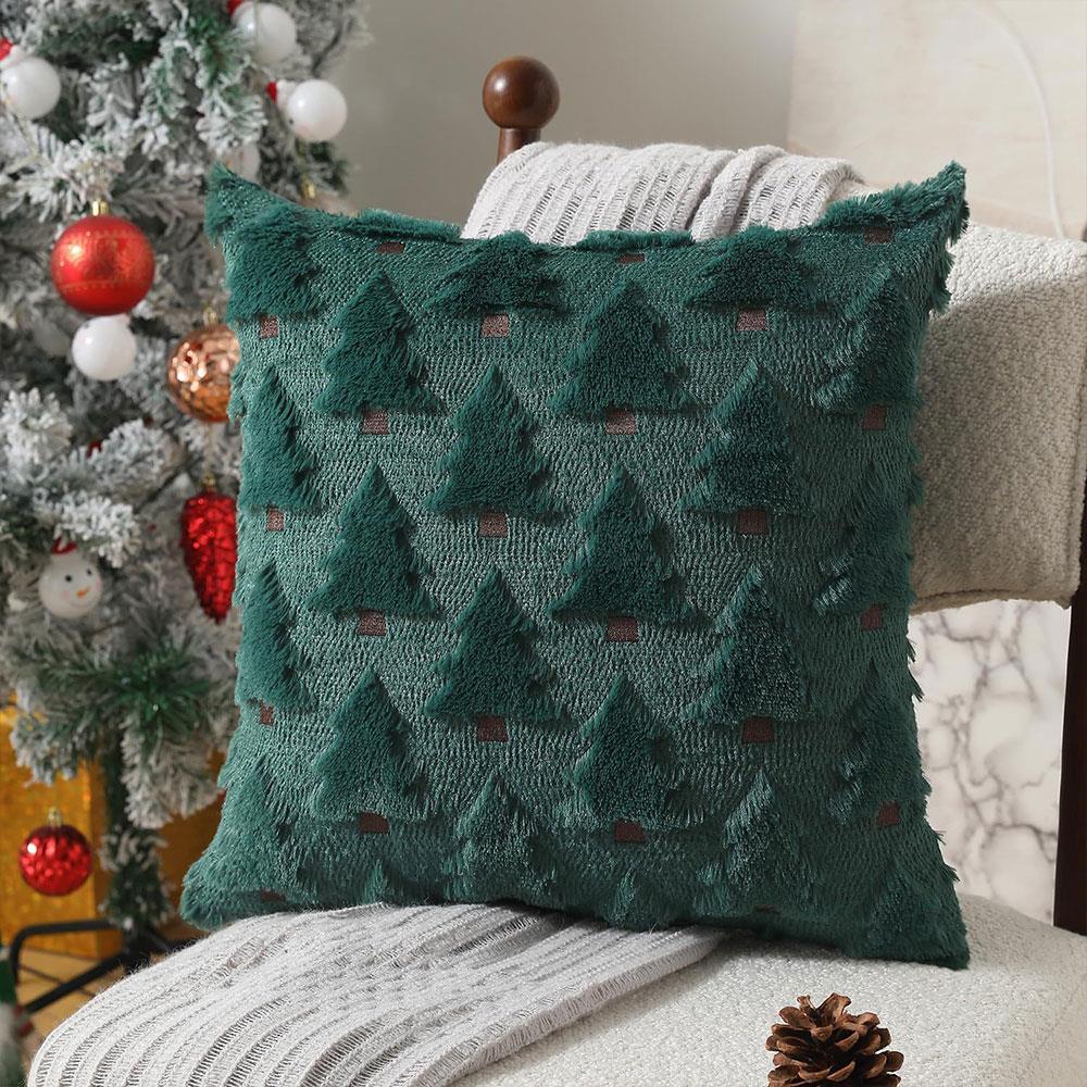 Christmas Pillow Covers Soft Plush Christmas Tree Throw Pillow Cover Winter 3D Soft Jacquard Cushion Cover 45x45CM Decorations