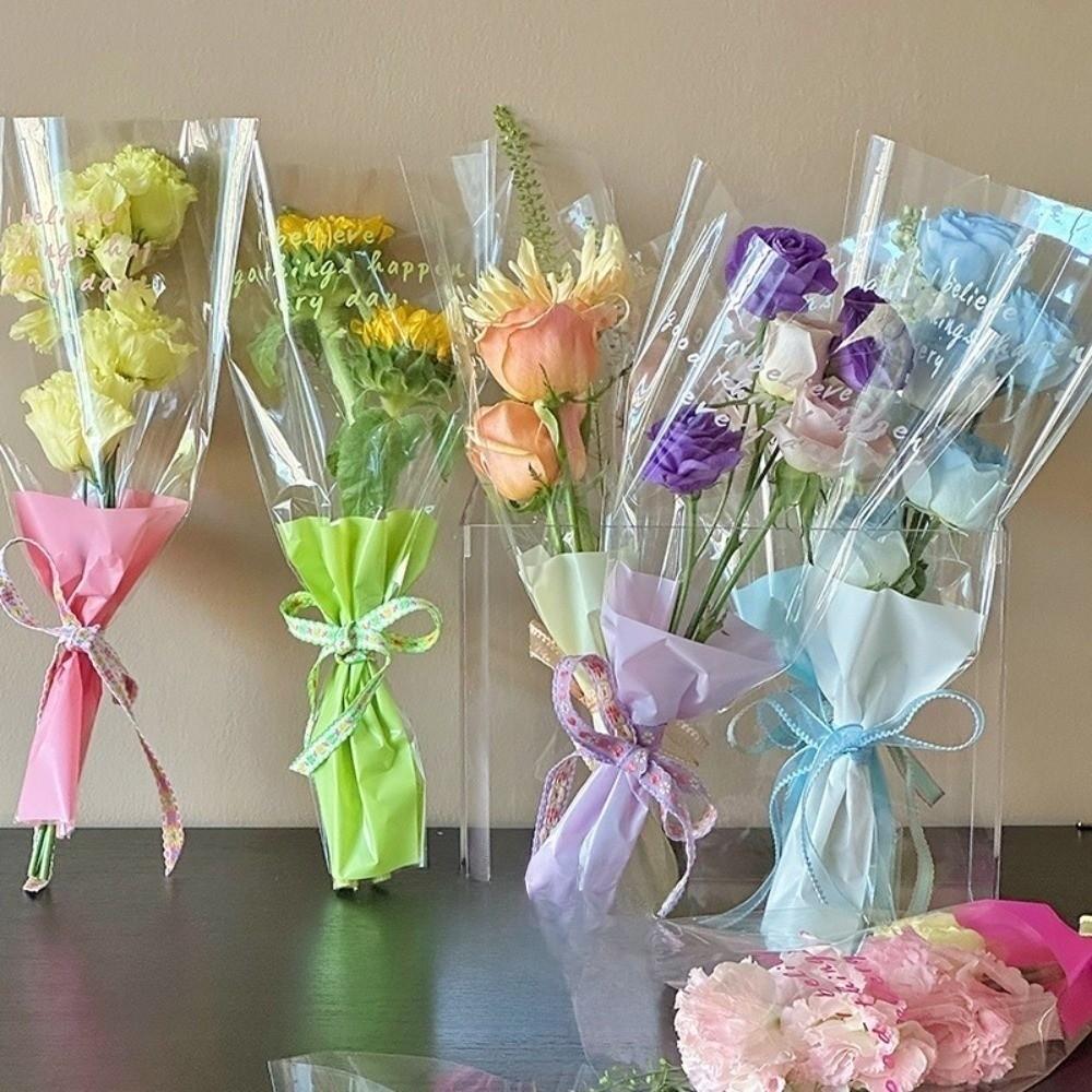50PCS Set Transparent Gifts Packaging Clear Cellophane Rose Bag  Flowers Packaging