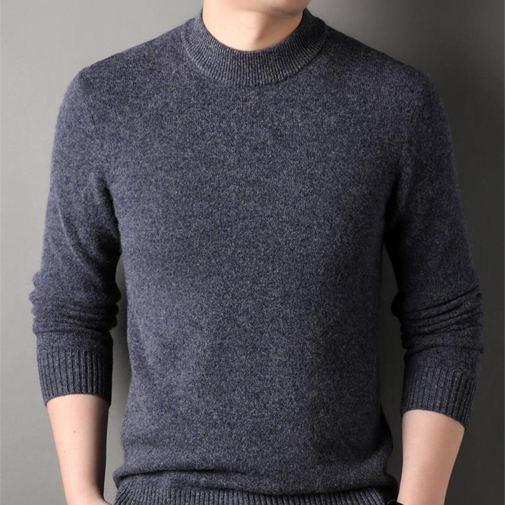 Men's Thick Wool Sweater - High Quality Winter Half-High Neck Base Layer