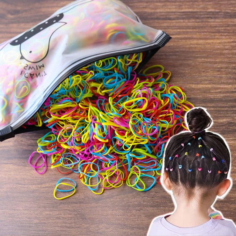 1000 pçs faixa de borracha descartável hairband para crianças rabo de cavalo laços de cabelo elástico colorido faixas de cabelo acessórios de cabelo do bebê