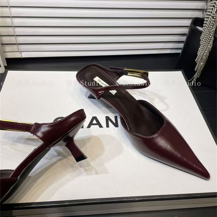 

Модные летние женские шлепанцы с закрытым носком, модные слинбэки, мюли, элегантные женские мюли на тонком каблуке, стриптиз-вечеринка, сандалии 39 вино красного