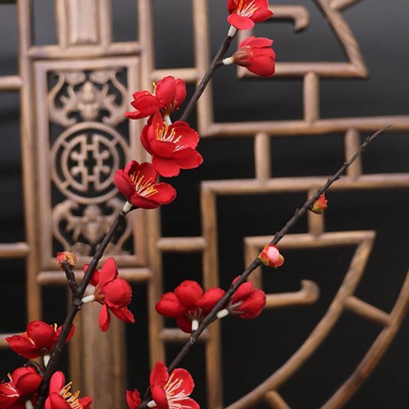Spring Plum Blossom Bouquet Branch Silk Flower Artificial Flowers for Wedding Home Office Party Hotel Yard Decoration