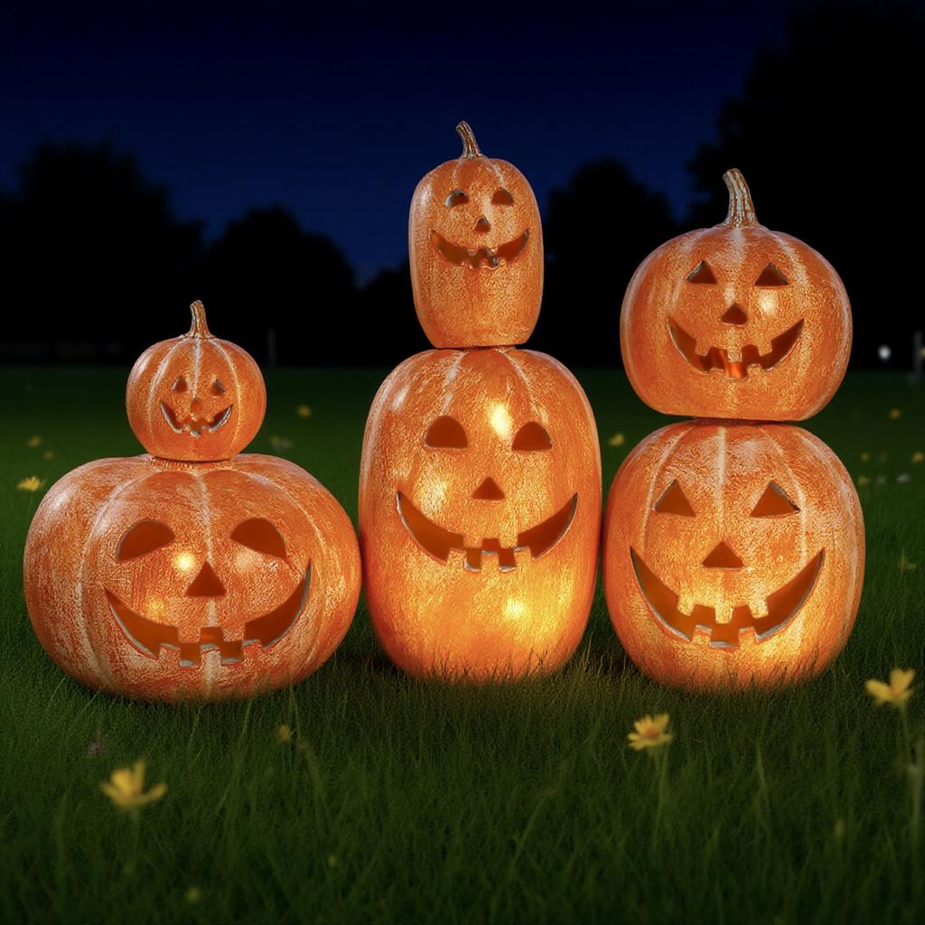 Halloween Hars Pompoen Lantaarn met LED Licht Herfst Decoraties Set voor Buiten Portiek Tuin Feestelijke Scène Opstelling Oranje Festival Cadeau