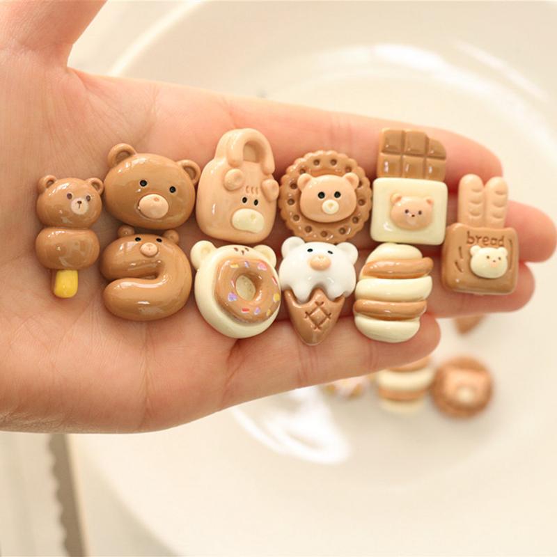 10Pcs New Cute Animal Bear, Cake, Chocolate Resin Cabochon Scrapbooking Diy Jewelry Hairpin Craft Decoration Accessories A82
