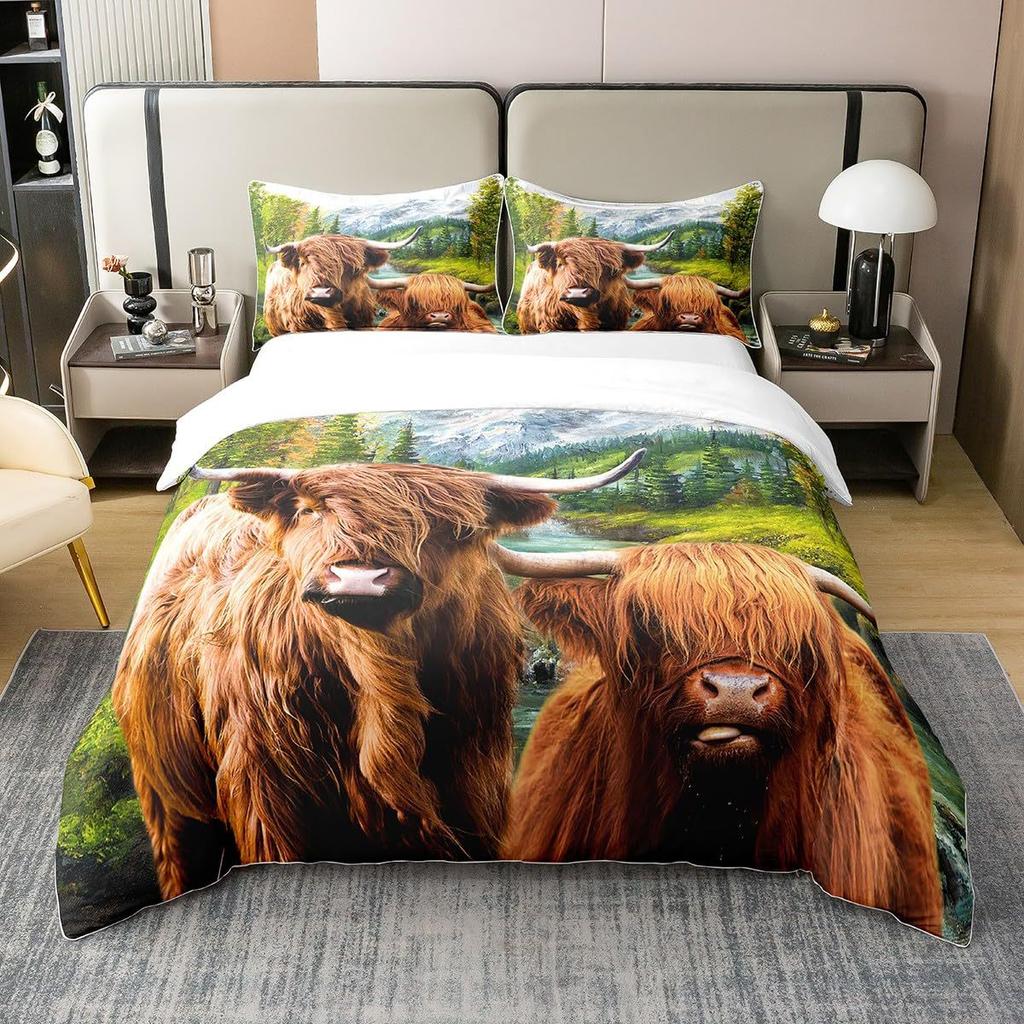Highland Cattle Digital Printing Quilt Cover Bedding Set Quilt Cover Animal Three-Piece Set