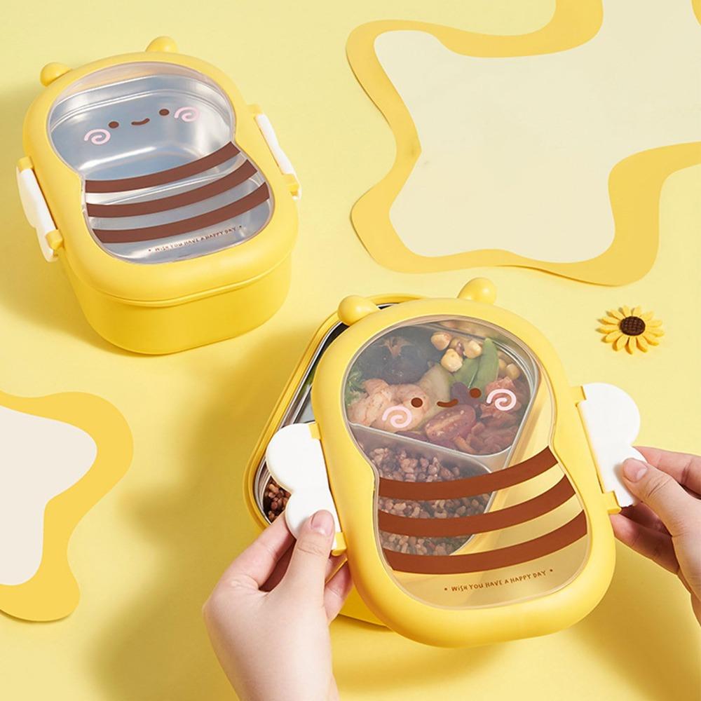 Fun Bee Shape Children's Lunch Box Separate Grids Food Grade Fruit Box 304 Stainless Steel Portable Rice Bowl Meal