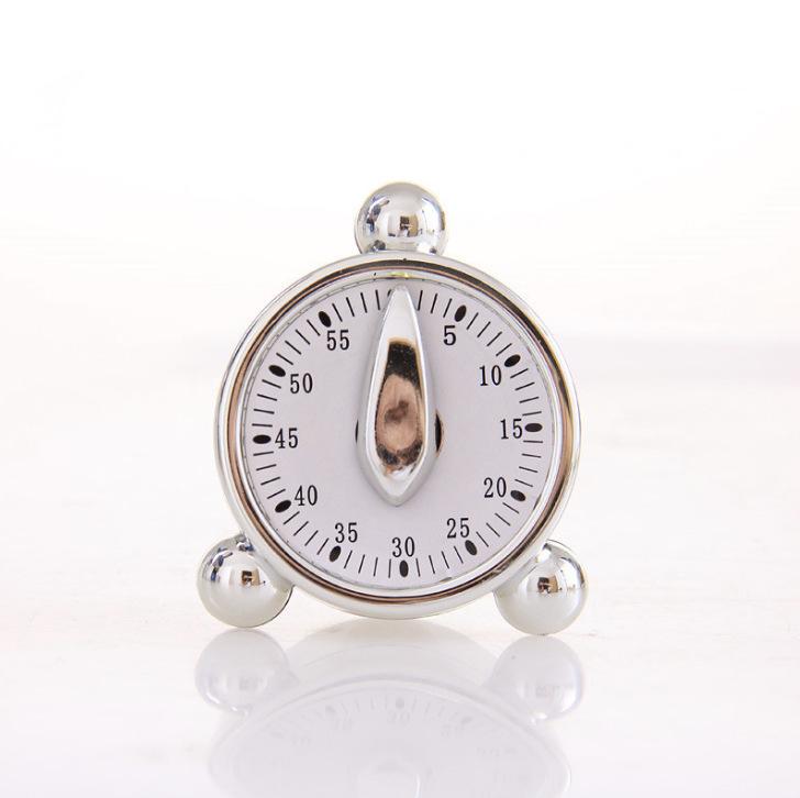 

Механический кухонный таймер-будильник на 60 минут серебряный