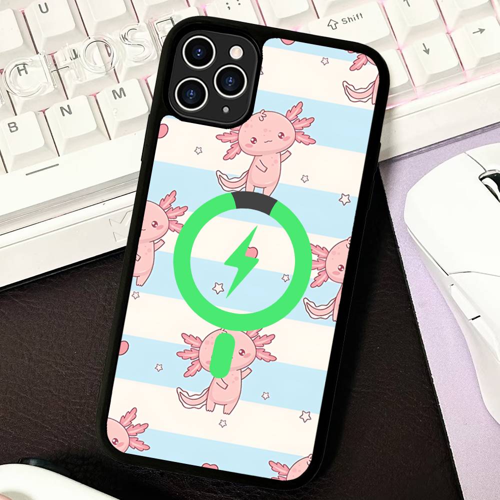 Cartoon Axolotl Cute For Magsafe Magnetic Phone Case Wireless PC+TPU For IPhone 11 12 13 14 15 16 17 Pro Max Plus