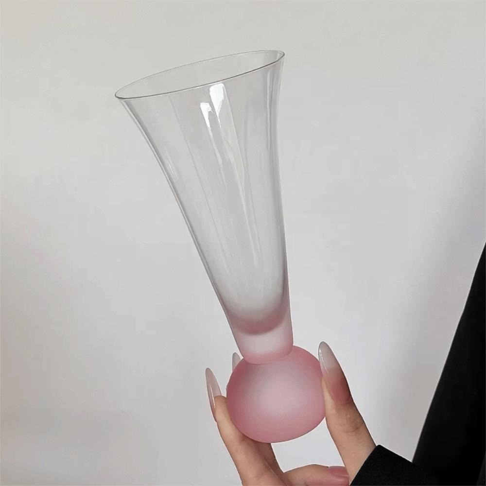 Creative Transparent Glass Drink Cup Ball Shape Bottom INS Style Highball Glasses Horn-shaped Glass Milkshake Cup Bar 200 ml розовый