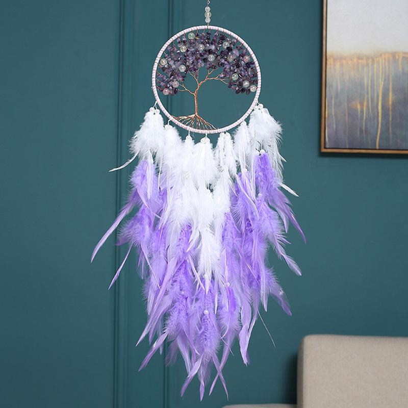 Tree of Life Dream Catcher Handmade Pink Gravel Wall Hangings Feather Craft Home Decor Wind Chimes DreamCatchers Room Decorate