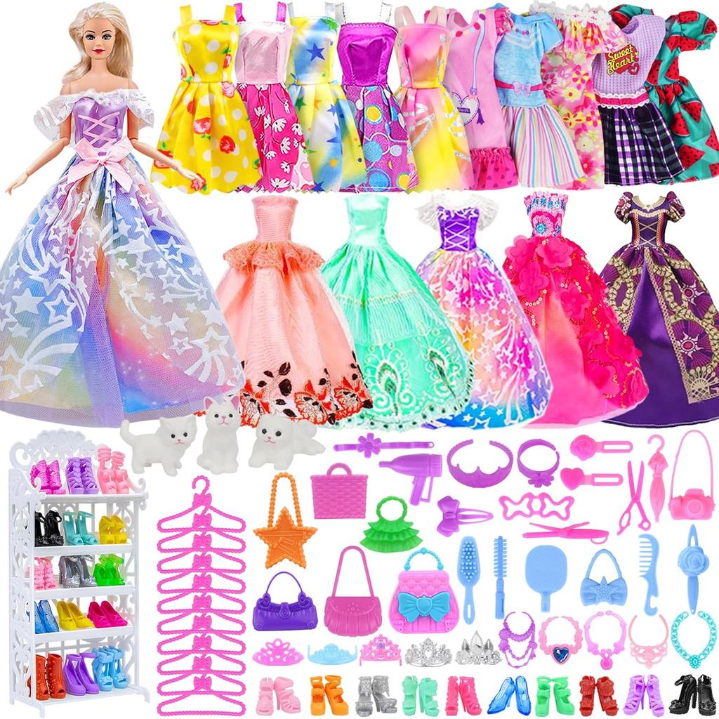 Girl Doll Clothes and Accessories Girl Doll Closet Wardrobe with Clothes, Dresses, Shoes and Other Girl Doll Stuff for 11.5 Inch Girl Doll Clothes as