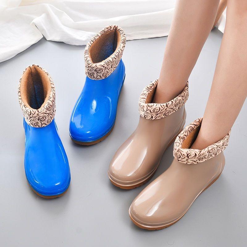 Rain Shoes Women's Short Tube Fashion Non-slip Rain Boots Adult Water Shoes Wear Water Boots Waterproof Shoes Warm and Cotton