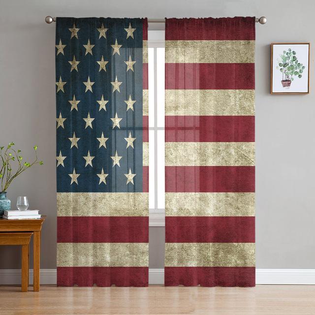 Pentagram Palmiye Yaprakları Porto Riko Bayrağı Şifon Sırf Perdeleri Oturma Odası Yatak Odası Dekorasyon Pencere Voiles Tül Perde