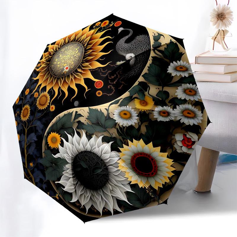 1pc Sunflower Yin Yang Harmony Umbrella with Plastic Handle,Vibrant Cartoon Pattern,Multi-functional UmbrellaPT103