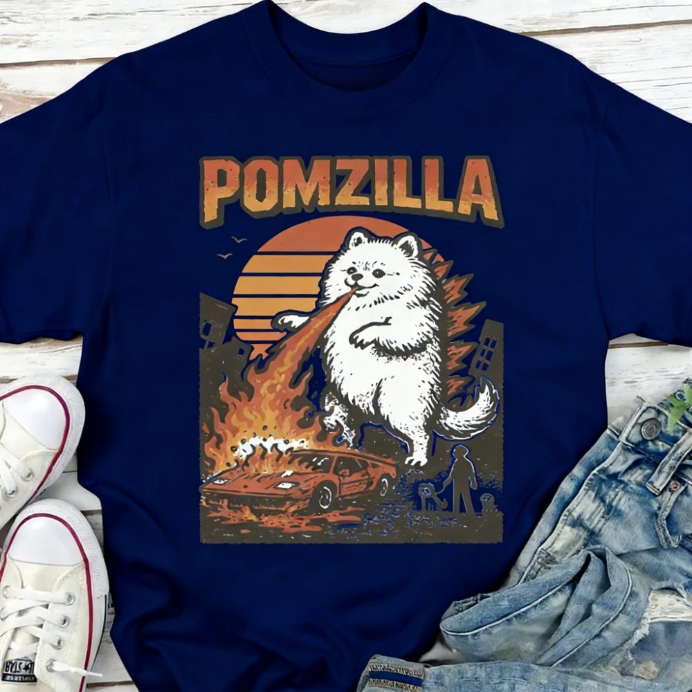 

Funny POMZILLA Pomeranian Shirt Vintage Comic Monster Pom Tee Weird Fire-Breathing Dog T-Shirt Lovers Gift Tops 3XL