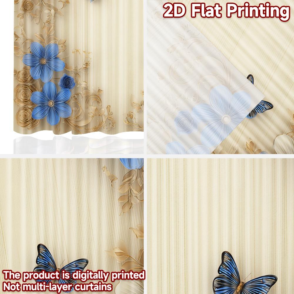 Set Of 2 Flat Printing Party Window Curtains Floral Butterfly Scene Digital Printed Polyester Drapes Festive Use Curtain