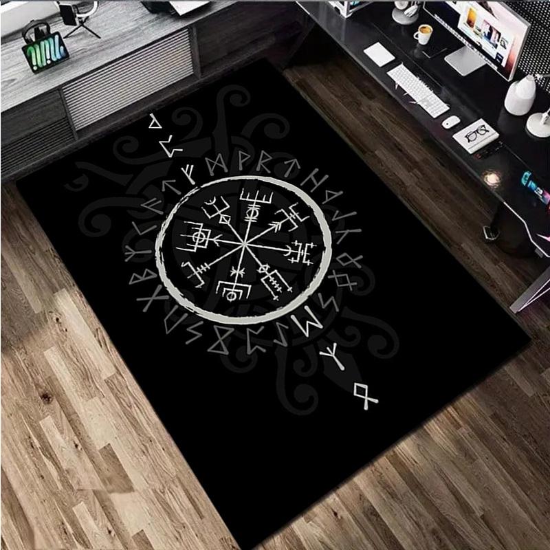 1Pc Viking Runes Print Rug - Home Decoration Carpet For Living Room Bedroom Flooring Computer Chair Area Rug