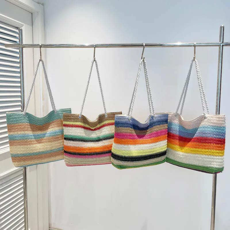 WTEMPO Striped Contrast Color Design Versatile Commuting/Shopping Bags Maillard Style Handbag Gifts Ethnic-style Crossbody Single Shoulder Bags