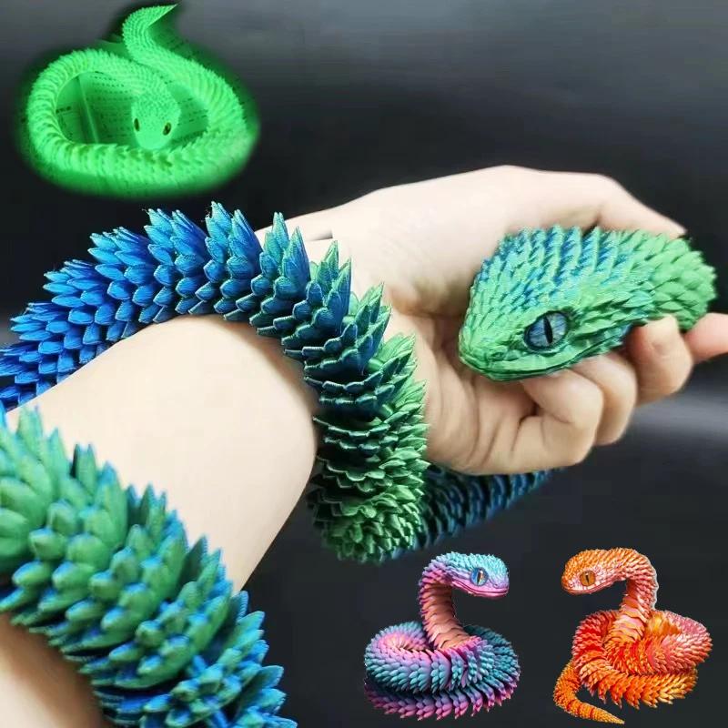 Favorite Toy Unisex Green 3D Printed Snake Movable Joint Fidget Toy Figurine Simulation Snake Office Desktop Ornament Gifts Crafts Figurines Miniatures