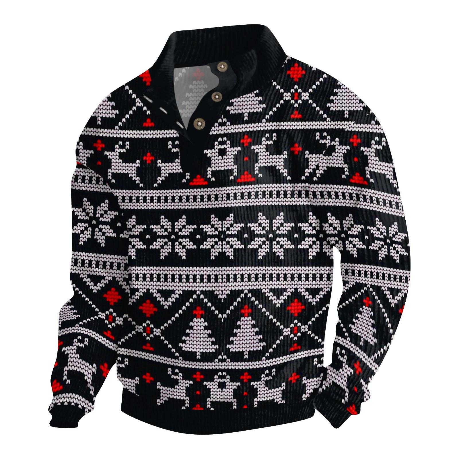 

Мужская рождественская хлопковая рубашка-пуловер с длинным рукавом для активного отдыха, винтажная вельветовая рубашка с воротником-стойкой и пуговицами, повседневная толстовка с рождественским принтом XXL