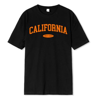 Estampa Costa Oeste da Califórnia Camiseta Masculina 100% Algodão Solta Roupa Gola Redonda Roupas Masculinas Tops de Verão