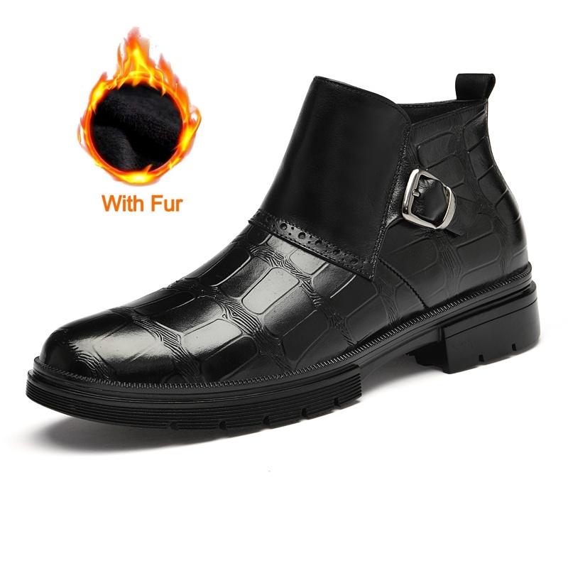 Fashion Causal Business Formal Shoes Men Chelsea Genuine Leather Ankle Boots Fashion Crocodile Leather Round Toe Antiskid Designer Boots