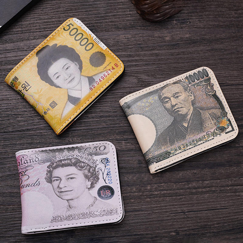 Men's Short Bifold Wallet Currency Pattern Design High Quality Multiple Card Slots Money Holder Compact Gift for Men