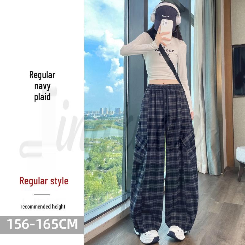 

2026 Autumn Women s Retro Plaid High Waist Wide Leg Pants - Two-Way Casual & Sporty Wear XL